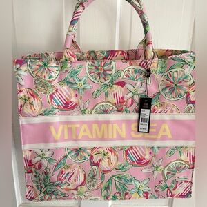 London Fog Women's Vitamin Sea Canvas Tote Bag, Pink, new with tag